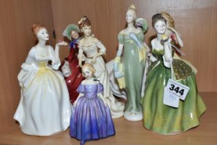 EIGHT ROYAL DOULTON FIGURINES, comprising Fleur HN2368 (hand broken and reglued, back of hand and
