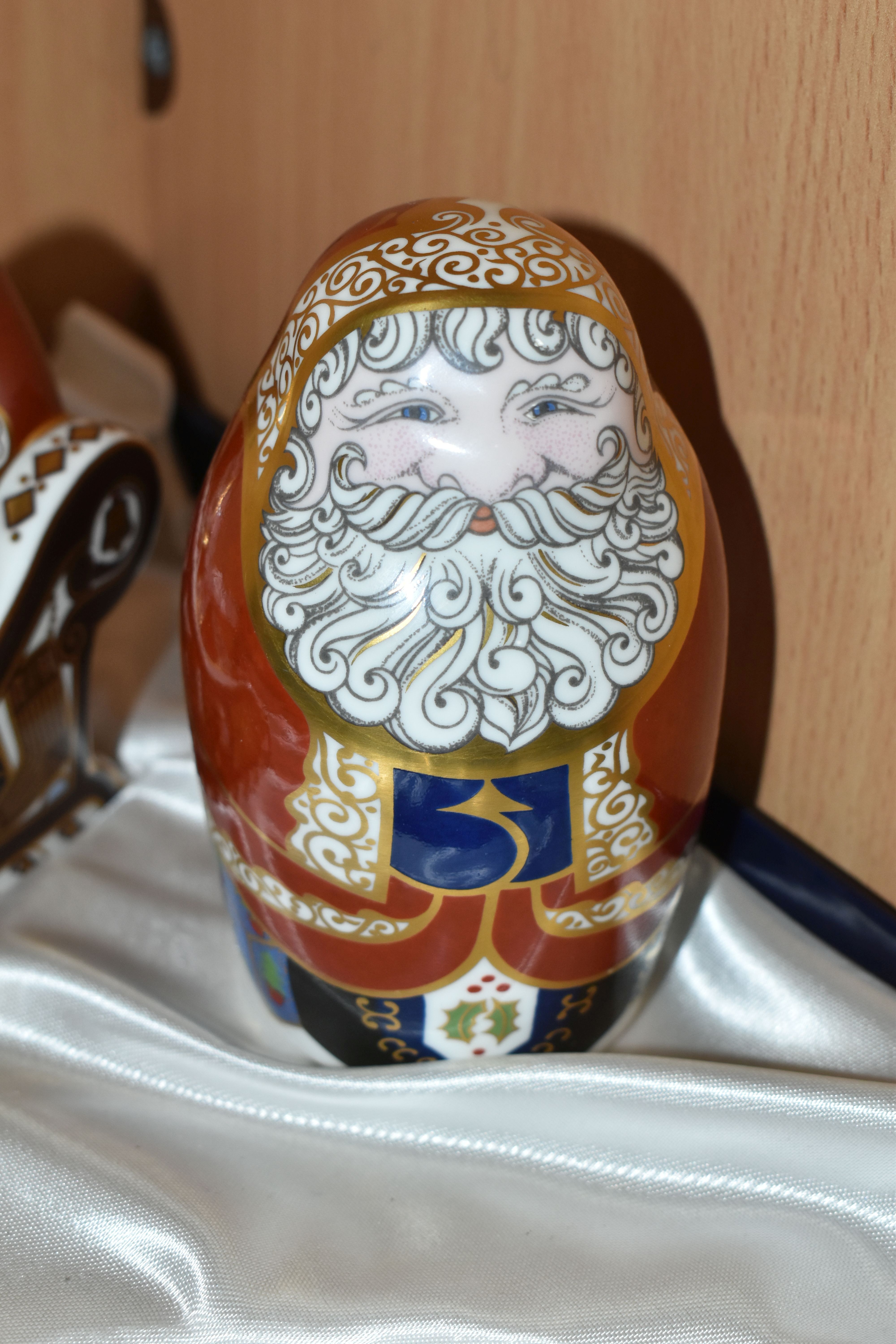 THREE ROYAL CROWN DERBY CHRISTMAS PAPERWEIGHTS, comprising two boxed paperweight set of Santa and - Image 3 of 5
