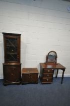 A STAINED PINE DRESSING TABLE, fitted with three drawers, width 95cm x depth 49cm x height 74cm, a