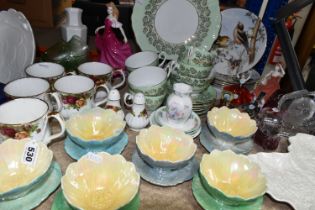 A GROUP OF CERAMICS AND GLASS WARE, to include five Royal Albert Old Country Roses mugs and two