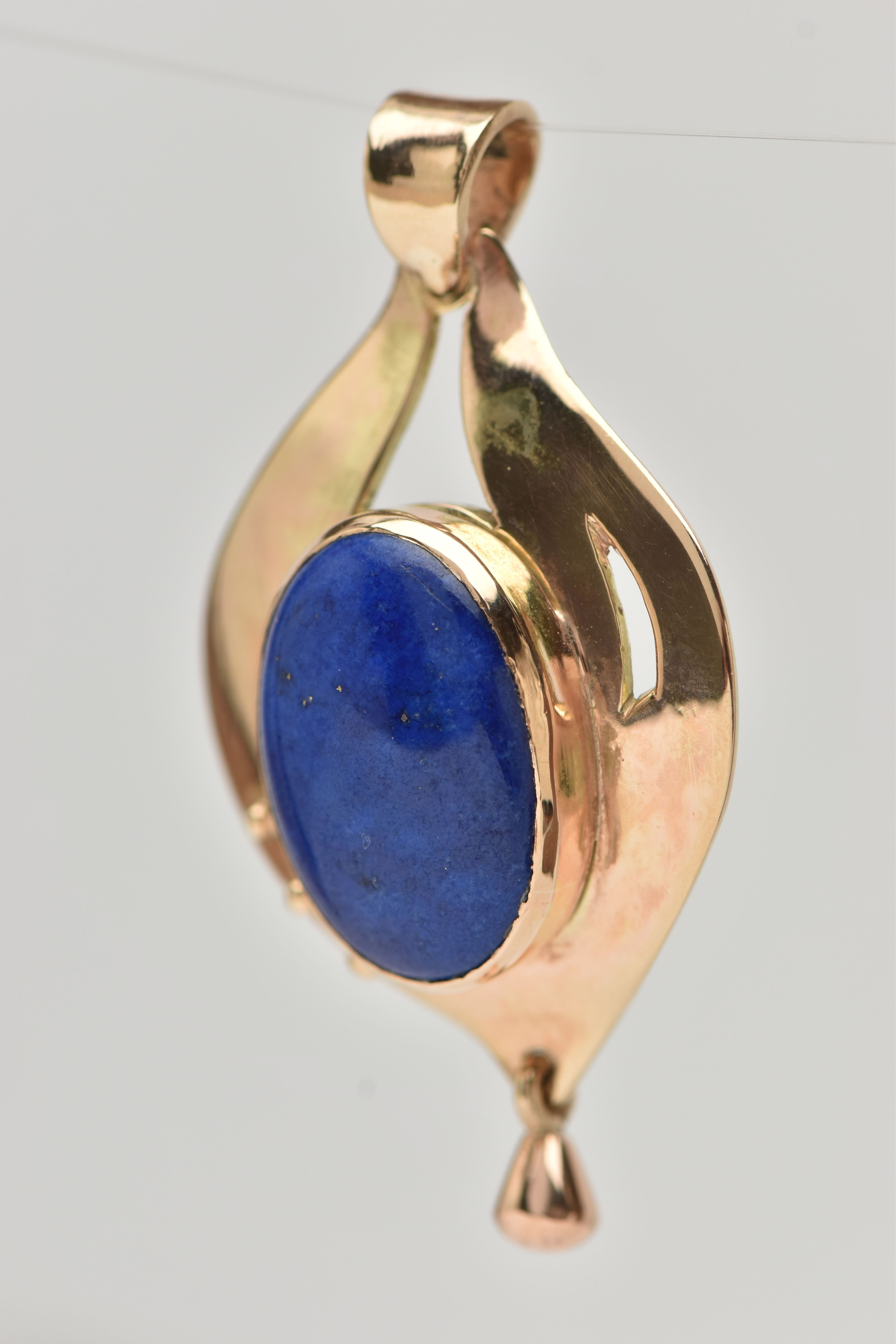 A 9CT GOLD LAPIS LAZULI PENDANT, tear drop shape pendant, set with a central oval lapis lazuli - Image 3 of 4