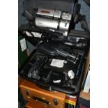 A GROUP OF VINTAGE PROJECTORS, VIDEO CAMERAS AND EQUIPMENT, comprising a wooden cased Zeiss Ikon -