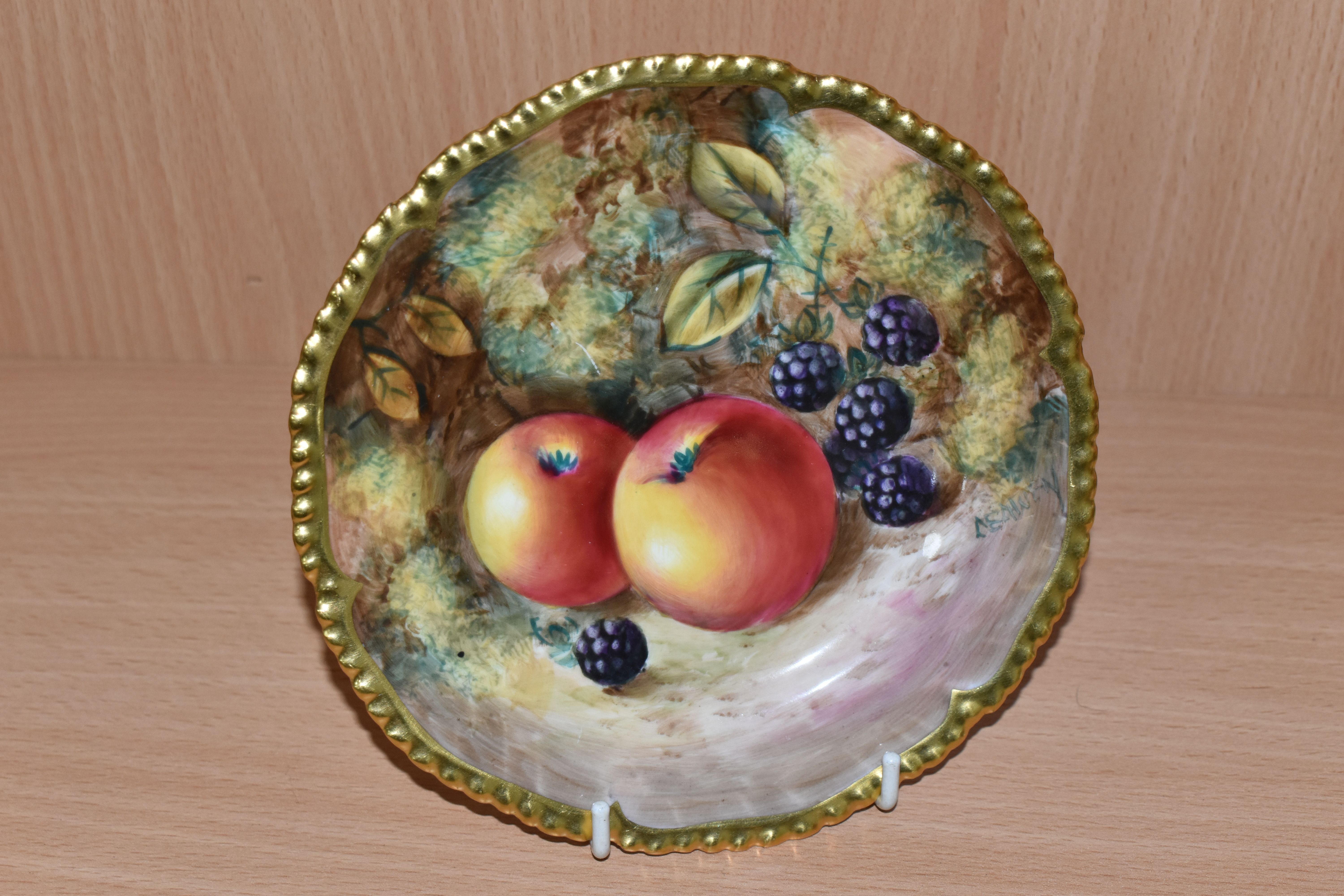 A ROYAL WORCESTER FALLEN FRUIT HAND PAINTED TEA PLATE, painted with fallen apples and blackberries