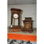 A TALL FRENCH PORTICO CLOCK TOGETHER WITH A GERMAN MUSICAL CLOCK, the French portico clock, has an