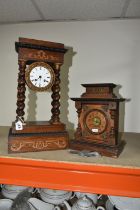 A TALL FRENCH PORTICO CLOCK TOGETHER WITH A GERMAN MUSICAL CLOCK, the French portico clock, has an