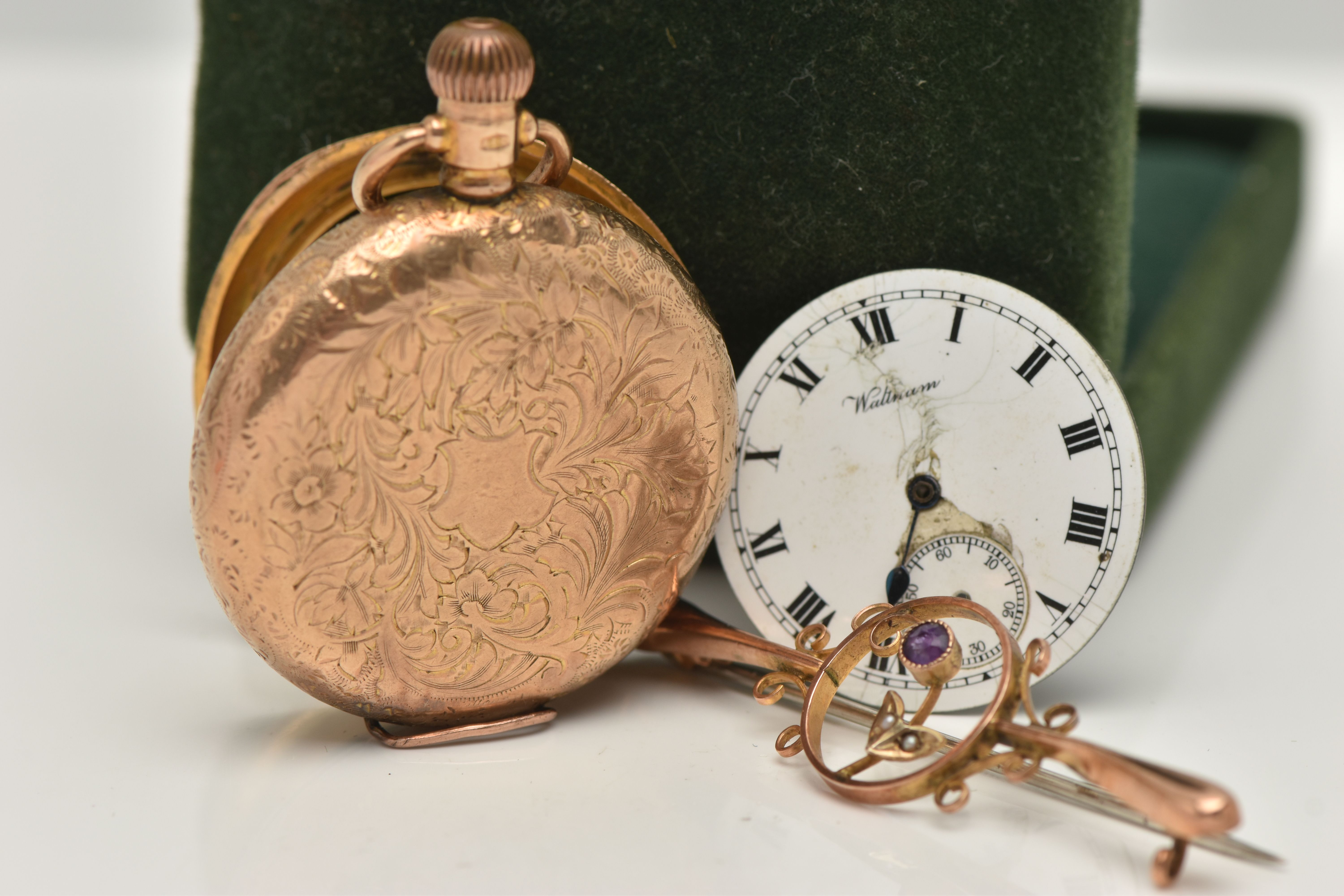 A ROSE METAL BAR BROOCH AND A LADIES POCKET WATCH, the brooch depicting a flower set with a circular - Image 6 of 6