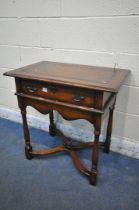 A REPRODUCTION THEODORE ALEXANDER MAHOGANY SIDE TABLE / LOWBOY, with a single drawer, wavy apron,