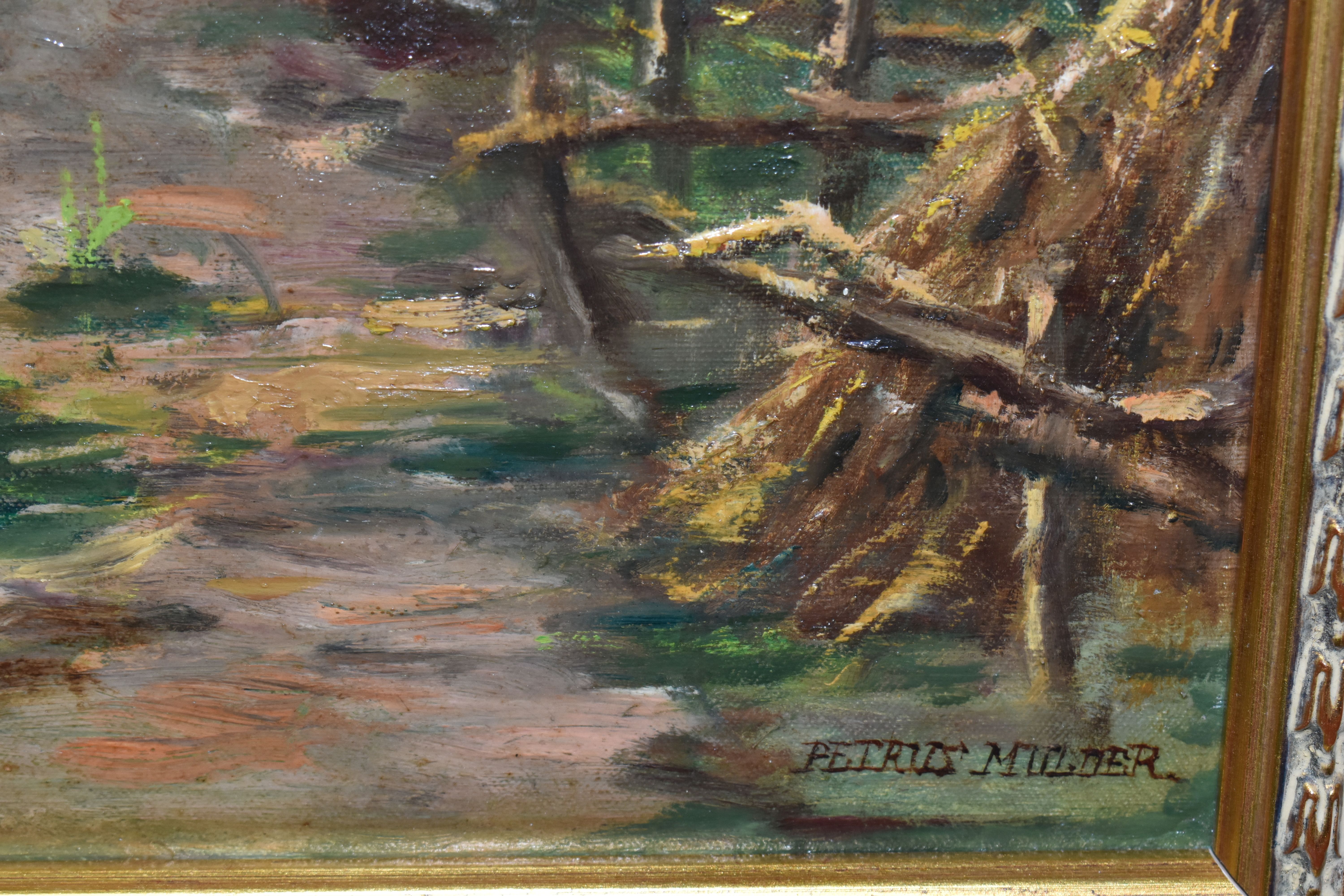 PETRUS MULDER (1902-1967) AN IMPRESSIONIST STYLE LANDSCAPE, depicting a small stream winding through - Image 3 of 4