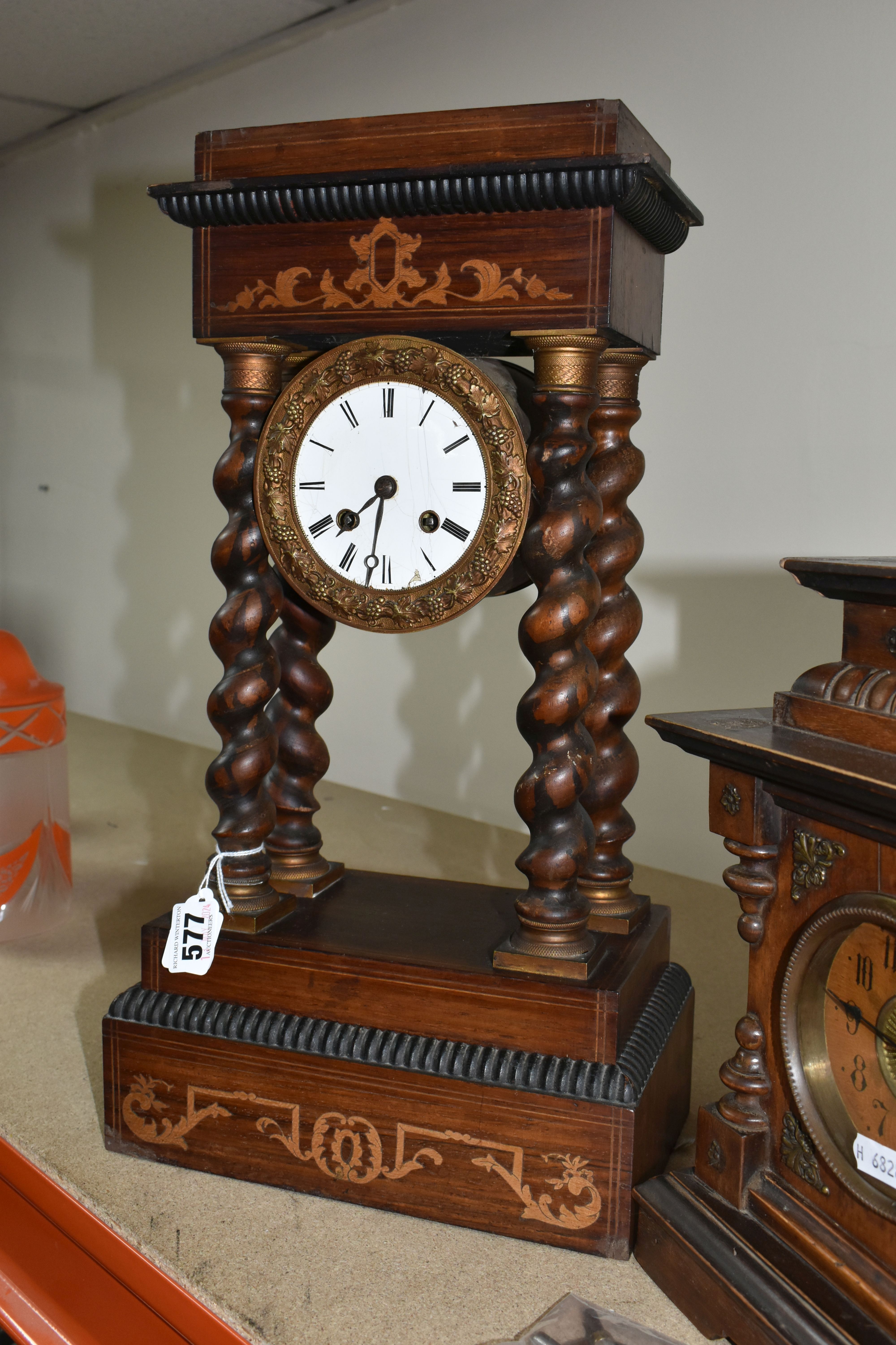 A TALL FRENCH PORTICO CLOCK TOGETHER WITH A GERMAN MUSICAL CLOCK, the French portico clock, has an - Bild 5 aus 9