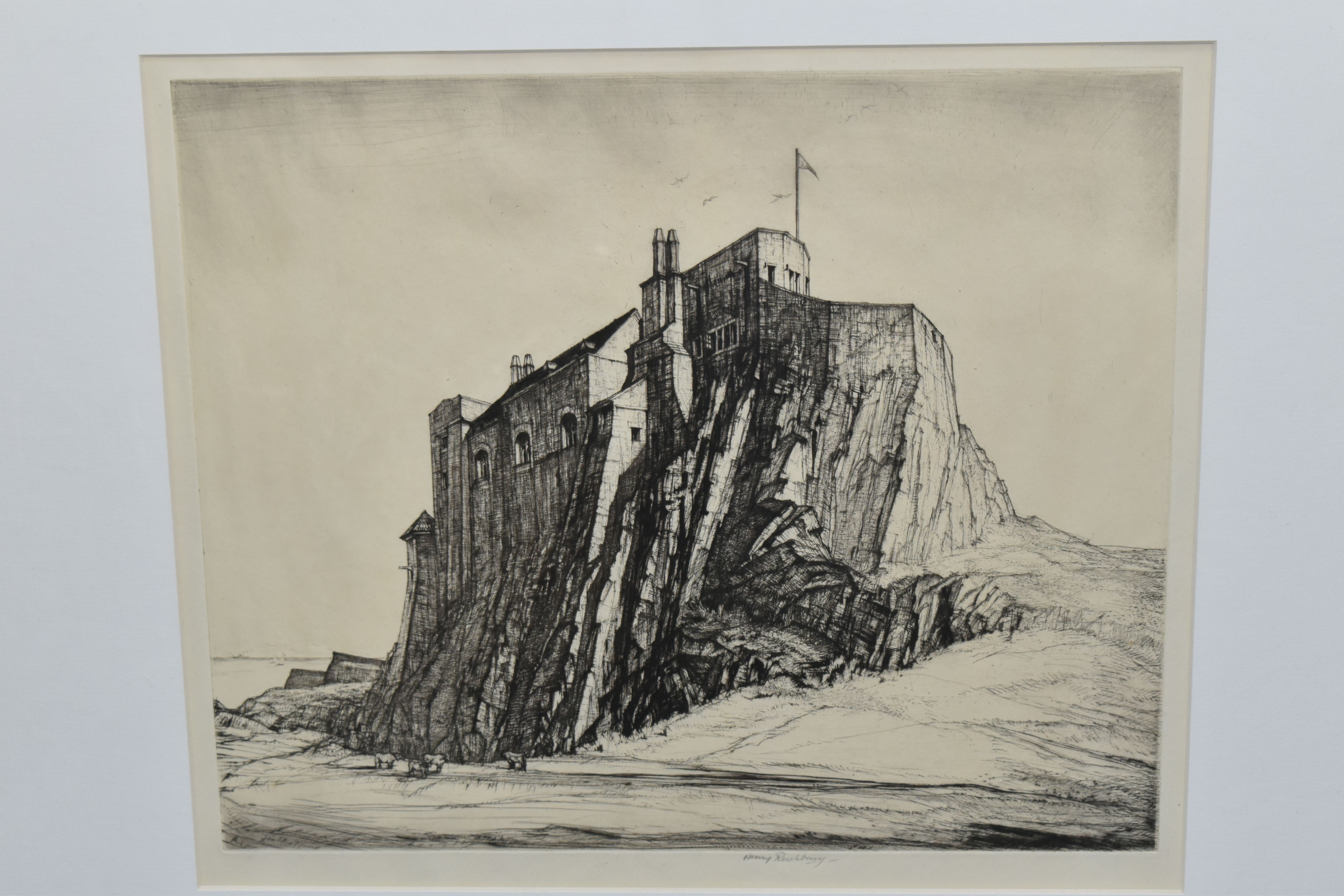 HENRY RUSHBURY (1889-1968) 'LINDISFARNE CASTLE', an etching - Image 2 of 6