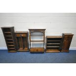 A SELECTION OF LATE 20TH CENTURY OAK OCCASIONAL FURNITURE, INCLUDING two cd racks, a wall hanging