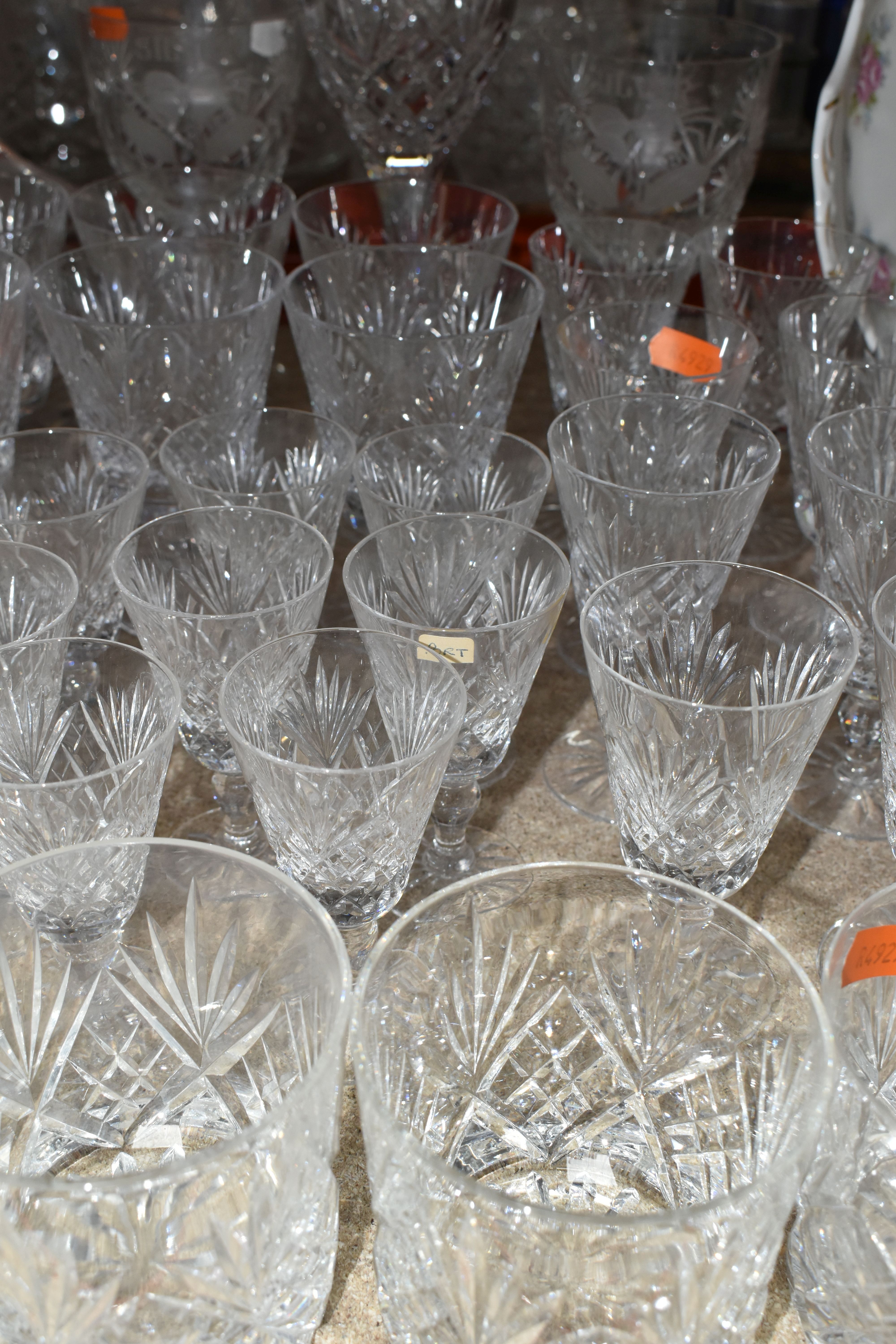 A LARGE COLLECTION OF WORDSLEY AND ROYAL DOULTON CRYSTAL CUT GLASSWARE ETC, including whisky - Image 3 of 10