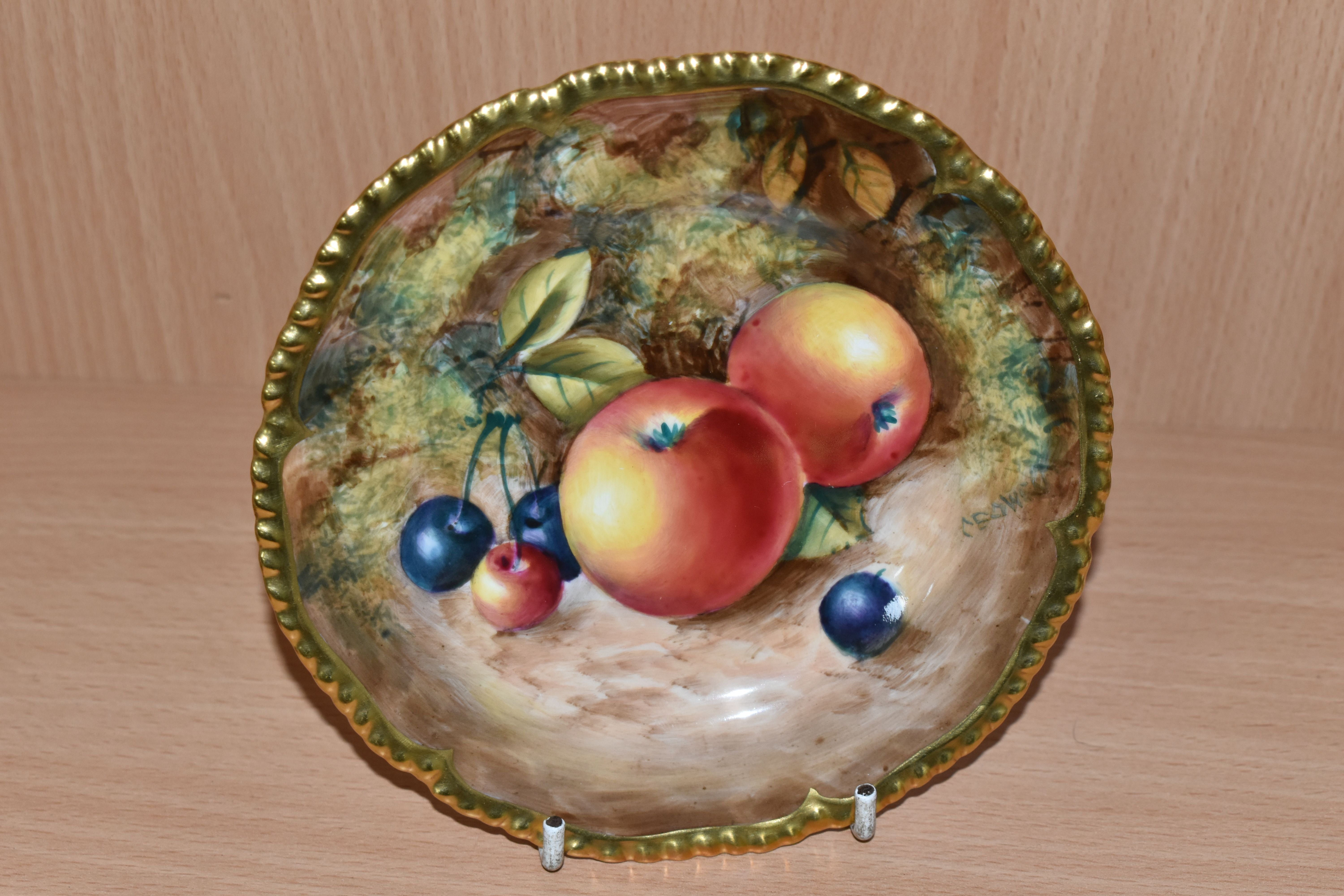 A ROYAL WORCESTER FALLEN FRUIT HAND PAINTED TEA PLATE, painted with fallen apples and cherries on