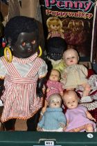 ONE BOX OF VINTAGE DOLLS, to include a 1950's boxed Palitoy walking doll in original dress and