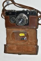A ZEISS IKON CONTAX 1 FILM CAMERA, together with a Zeiss Ikon Jena 5cm f3.5 lens and leather case,