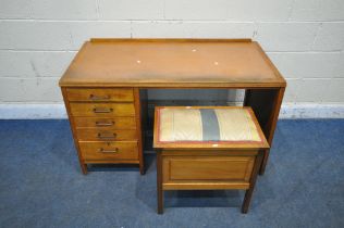 A 20TH CENTURY OAK DESK, fitted with five drawers, length 123cm x depth 61cm x height 75cm, along