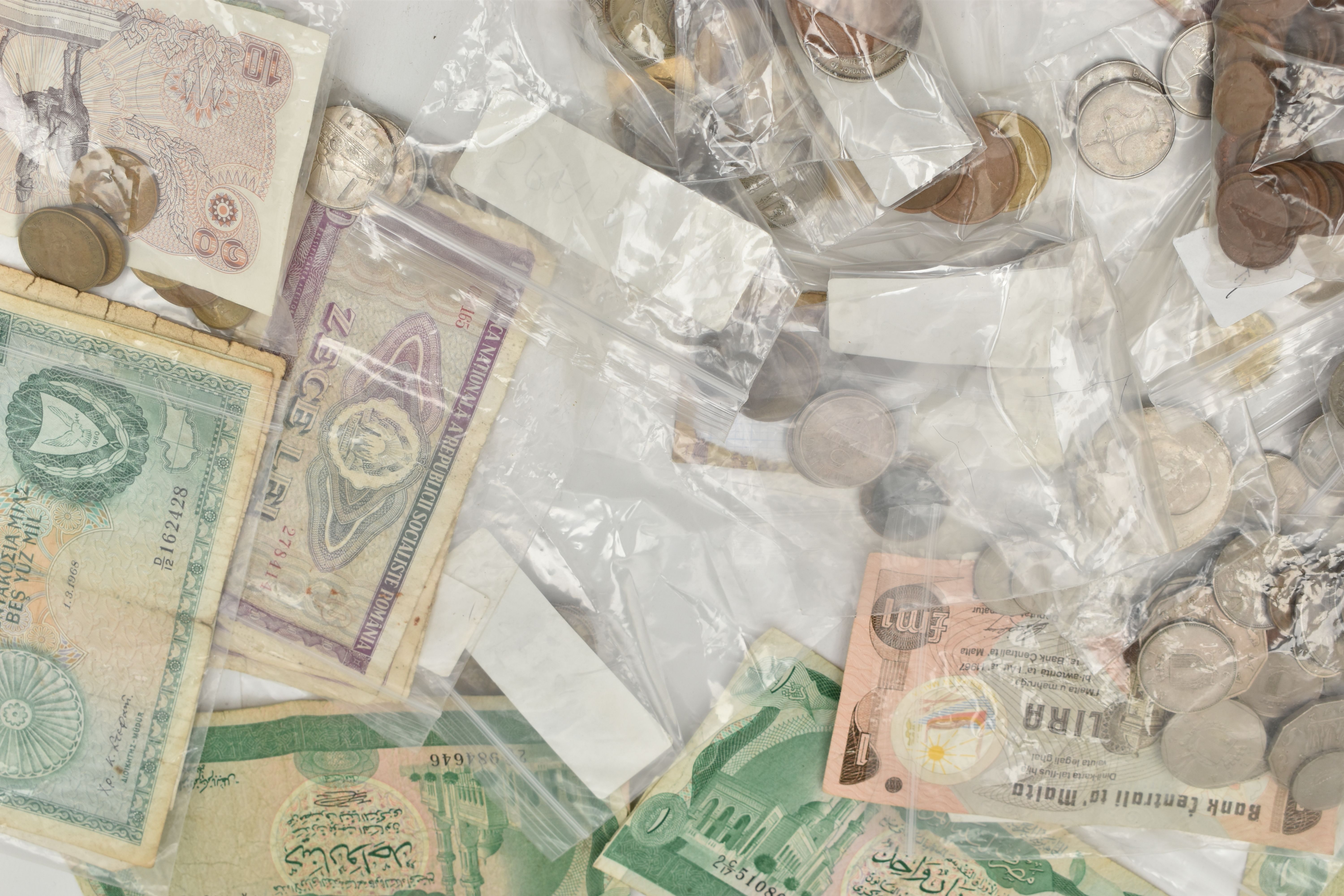 A CARDBOARD BOX CONTAINING WORLD COINS AND BANKNOTES, to include Europe and middle Eastern countries - Image 7 of 7