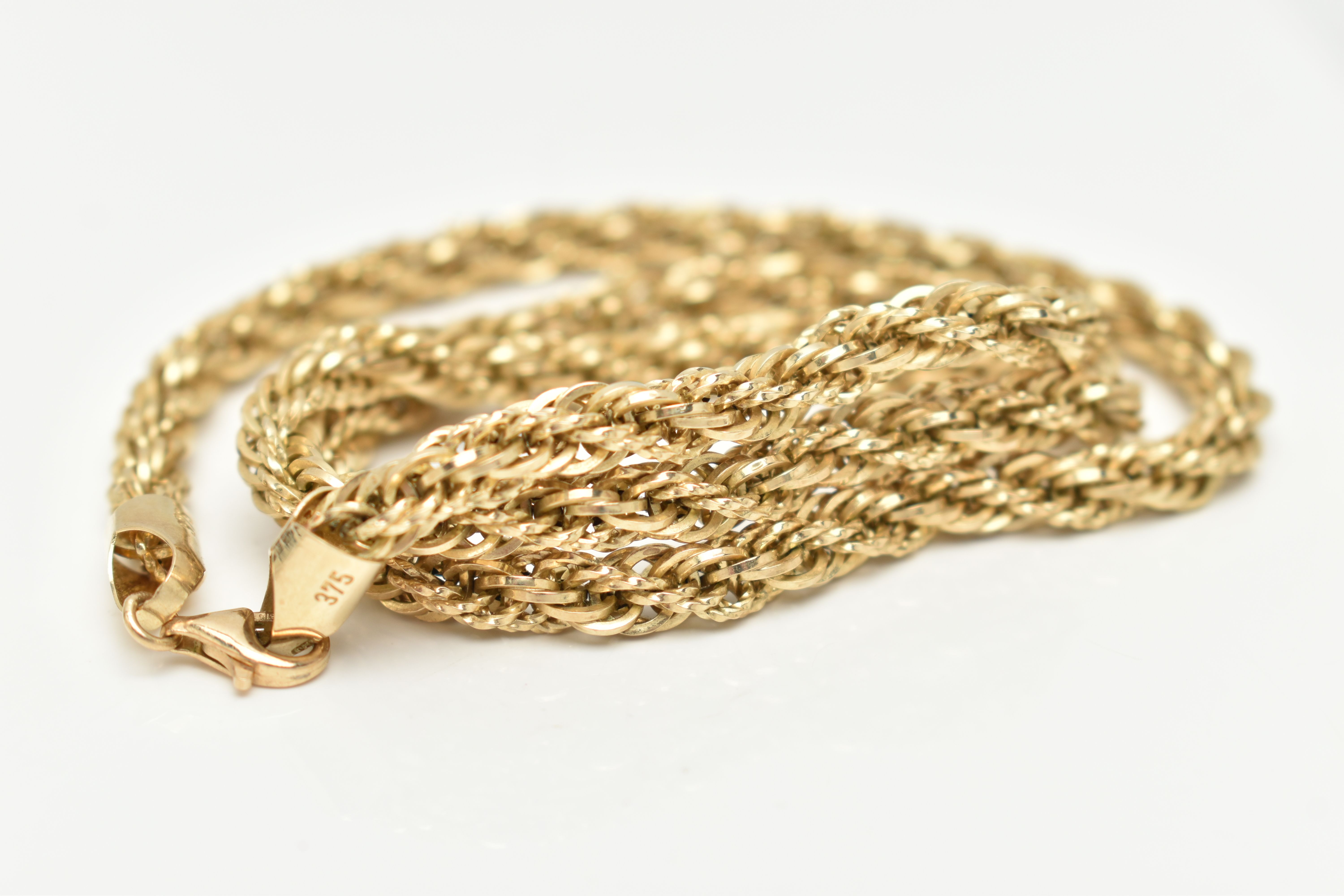 A 9CT GOLD ROPE TWIST CHAIN, hollow chain, fitted with a lobster clasp, hallmarked 9ct London, - Image 2 of 2