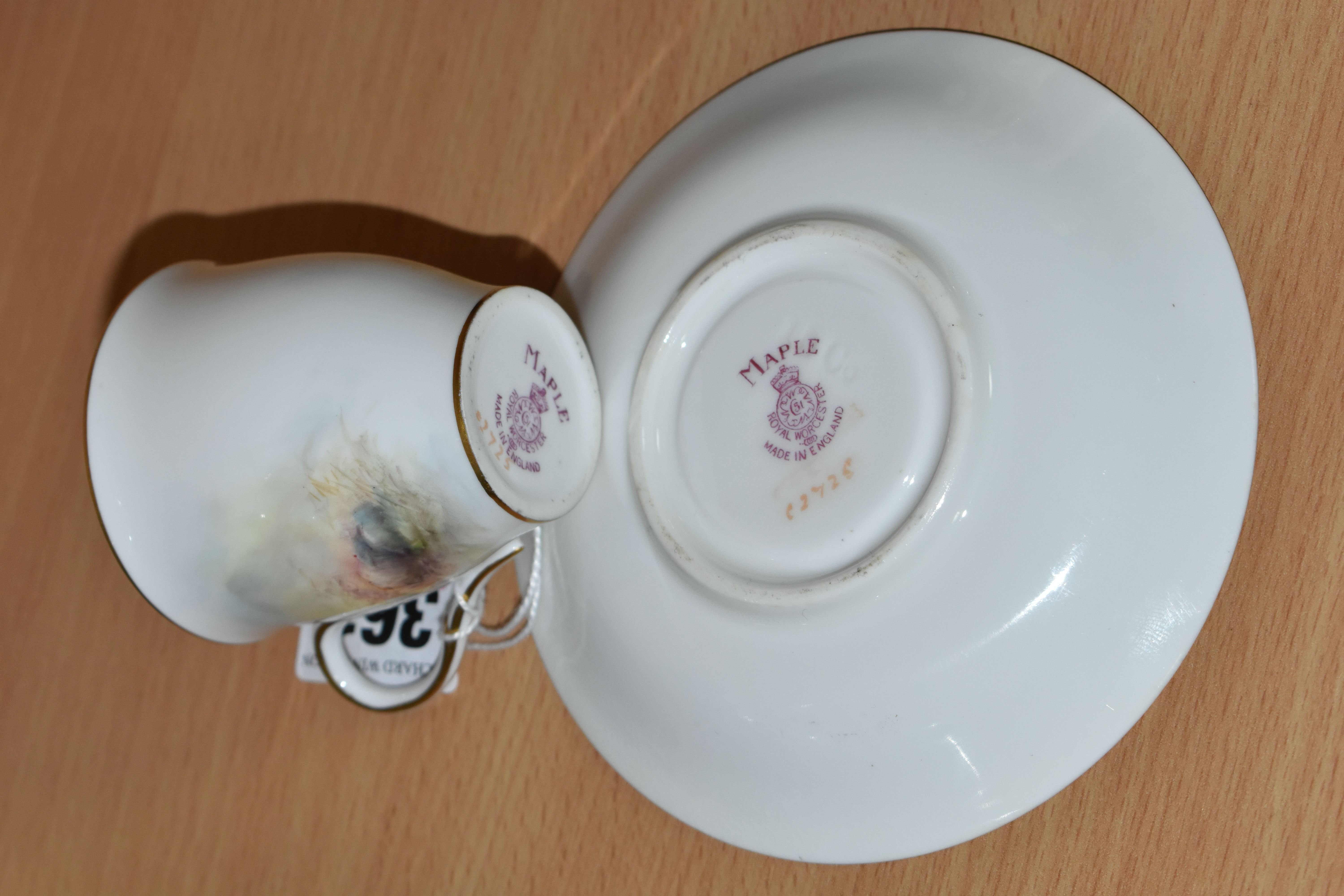 A ROYAL WORCESTER 'MAPLE' CABINET CUP AND SAUCER BY HARRY STINTON, painted with stags in a - Image 4 of 5