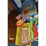 FOUR BOXES OF VINTAGE CHILDREN'S GAMES AND BOOKS AND A 1930s CORINTHIAN