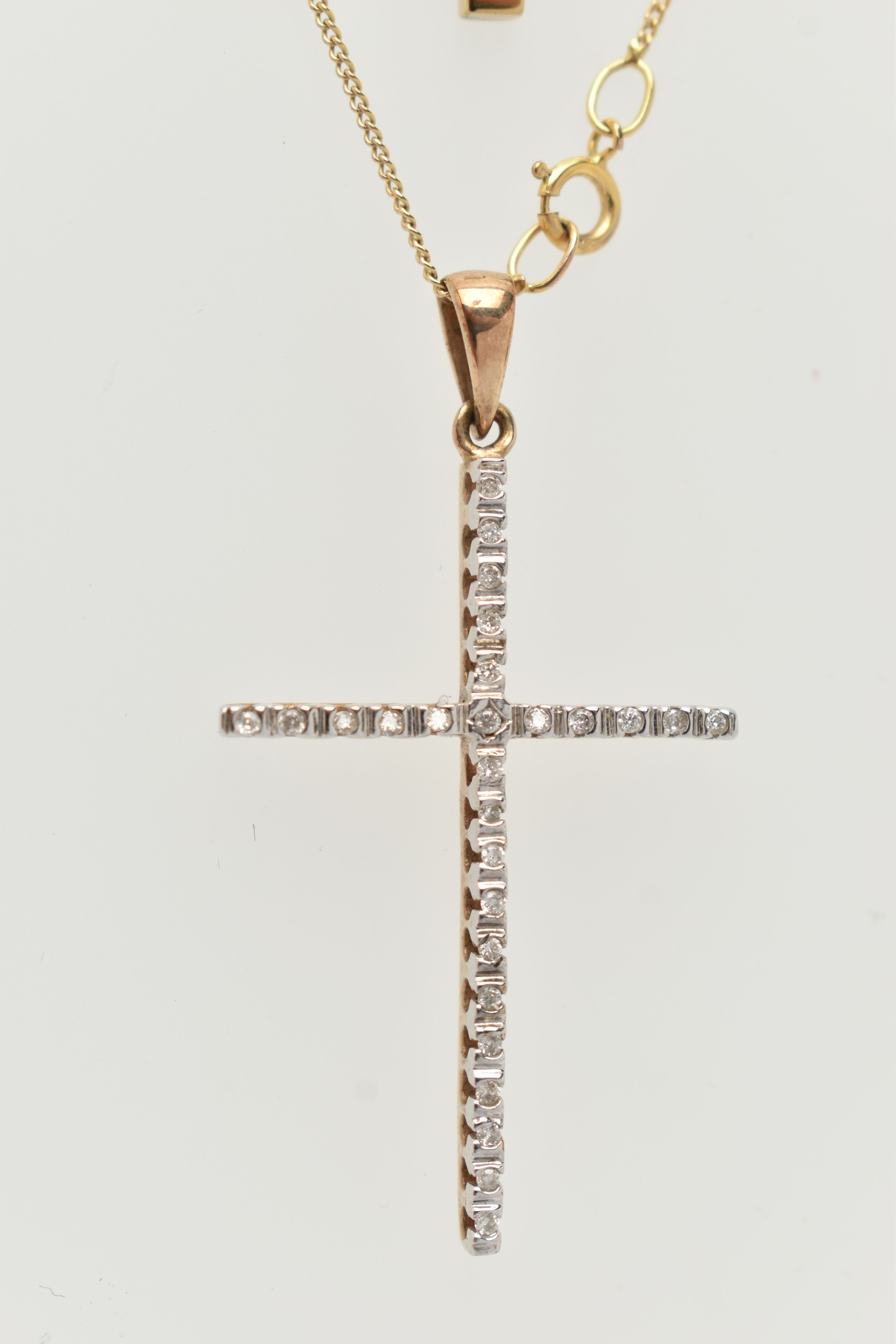 TWO MODERN DIAMOND PENDANTS WITH TWO CHAINS, to include a diamond set cross pendant set throughout - Image 4 of 6