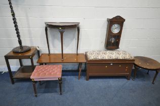 A SELECTION OF 20TH CENTURY OCCASIONAL FURNITURE, to include a brown painted ottoman, a coffee