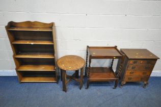 A SELECTION OF EARLY 20TH CENTURY OAK OCCASIONAL FURNITURE, to include a five tier waterfall open