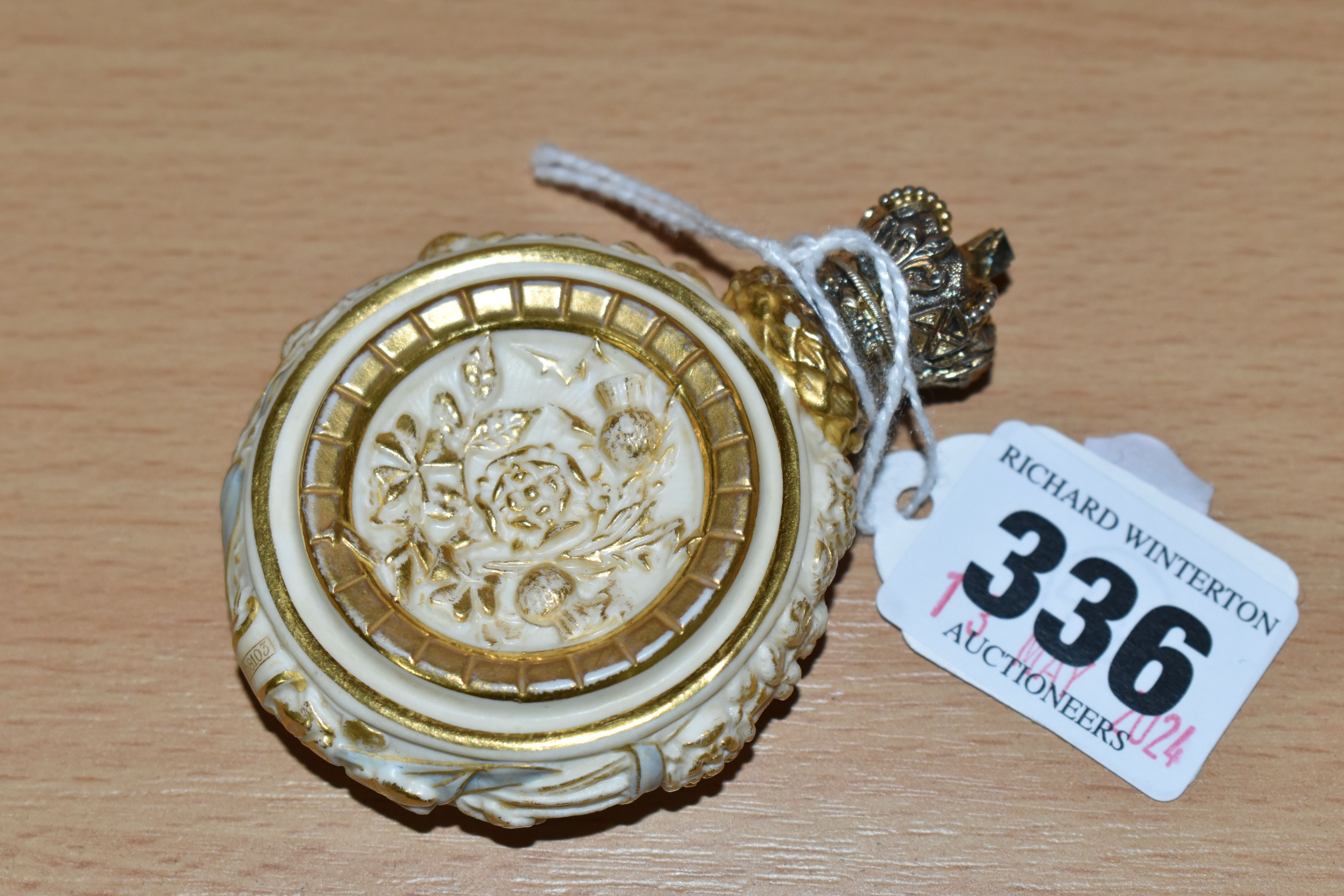 A ROYAL WORCESTER BLUSH IVORY COMMEMORATIVE SCENT BOTTLE, produced to mark Queen Victoria's Golden - Image 2 of 2