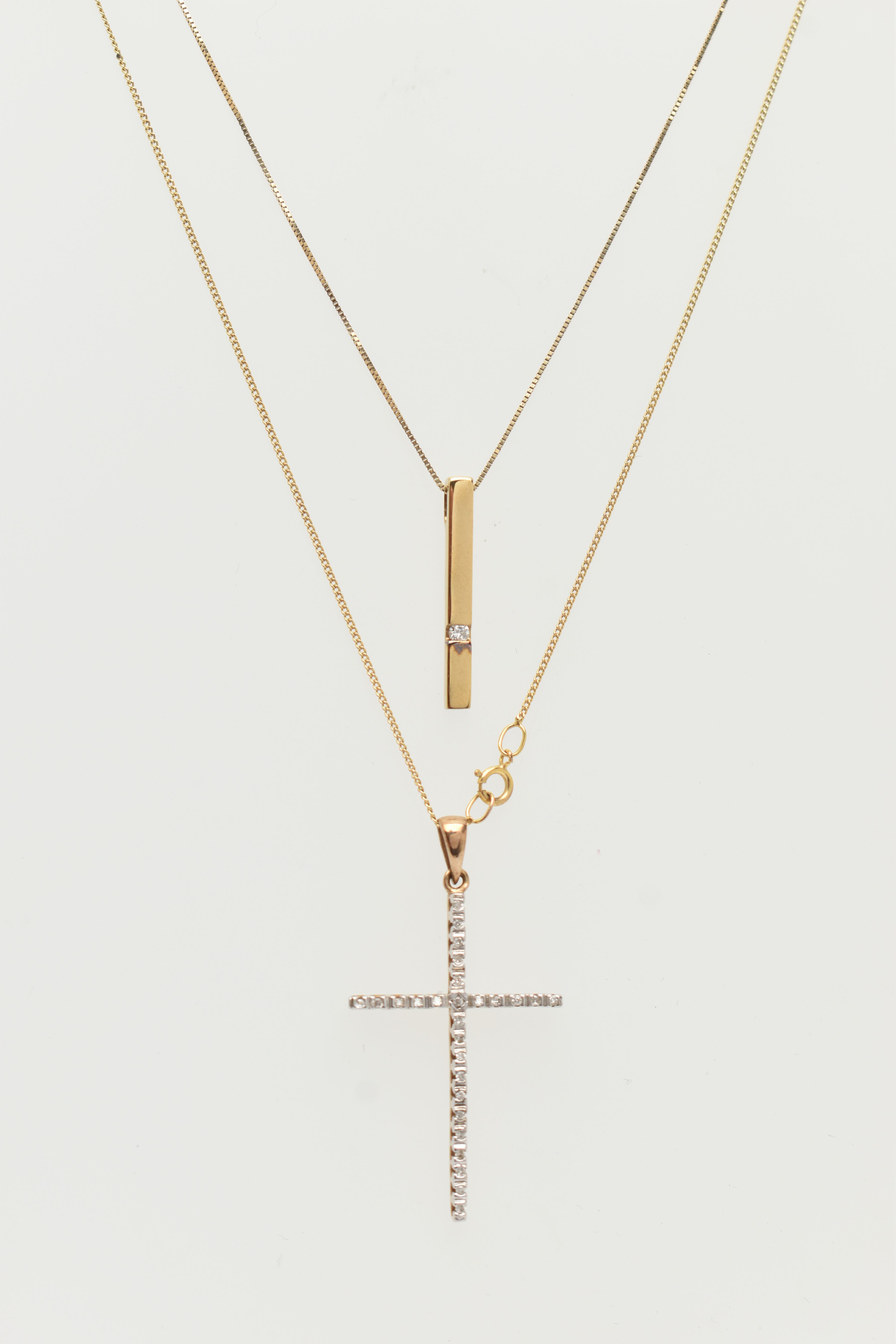 TWO MODERN DIAMOND PENDANTS WITH TWO CHAINS, to include a diamond set cross pendant set throughout - Image 2 of 6