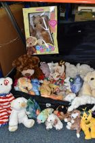 ONE CASE OF PLUSH TOYS INCLUDING TY BEANIE BABIES, RUSS BEARS, KEEL, AND A MAX ZAFF DOLL, ETC, a