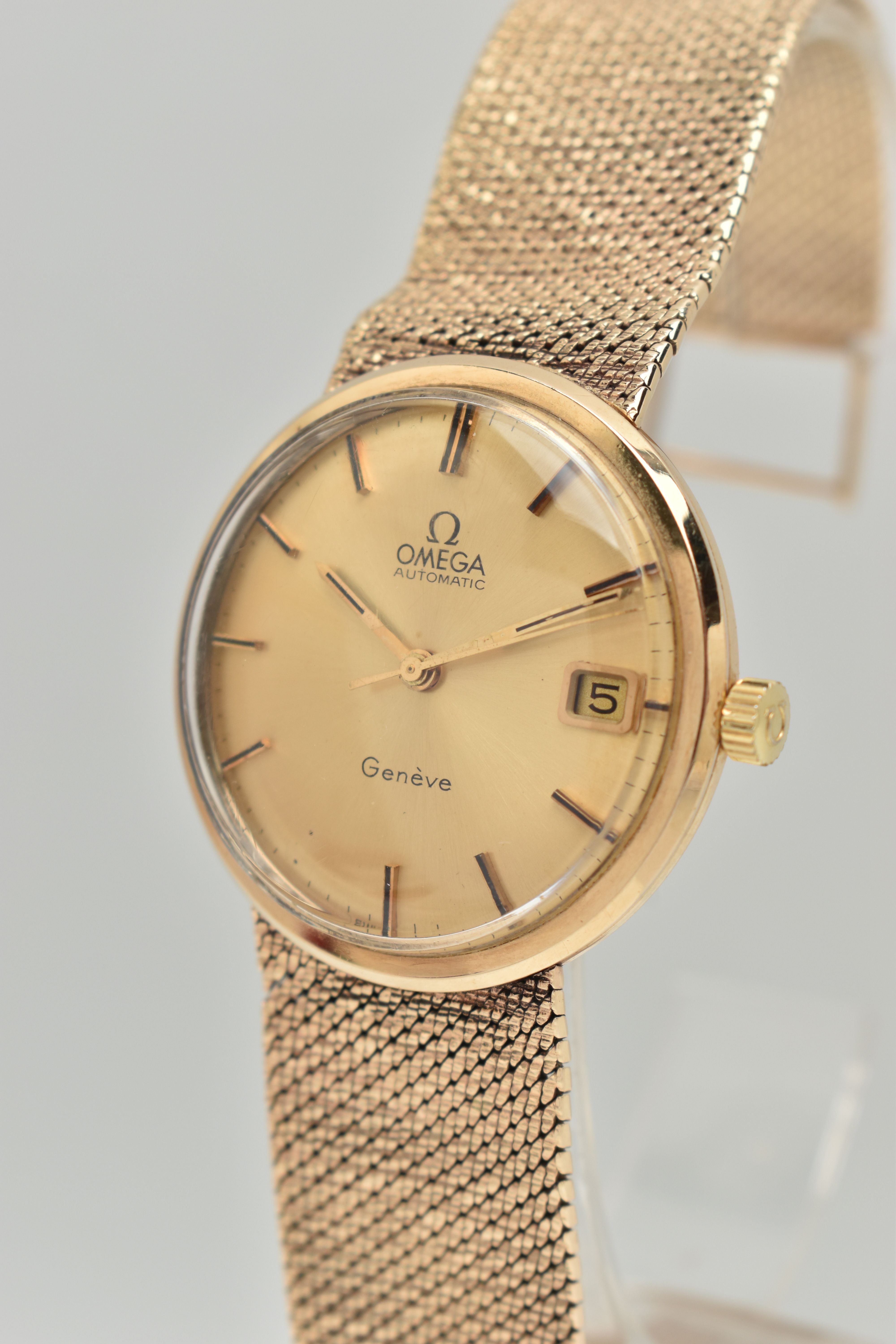 A 9CT GOLD 'OMEGA' WRISTWATCH, automatic movement, round gold tone dial, signed 'Omega automatic - Image 2 of 9