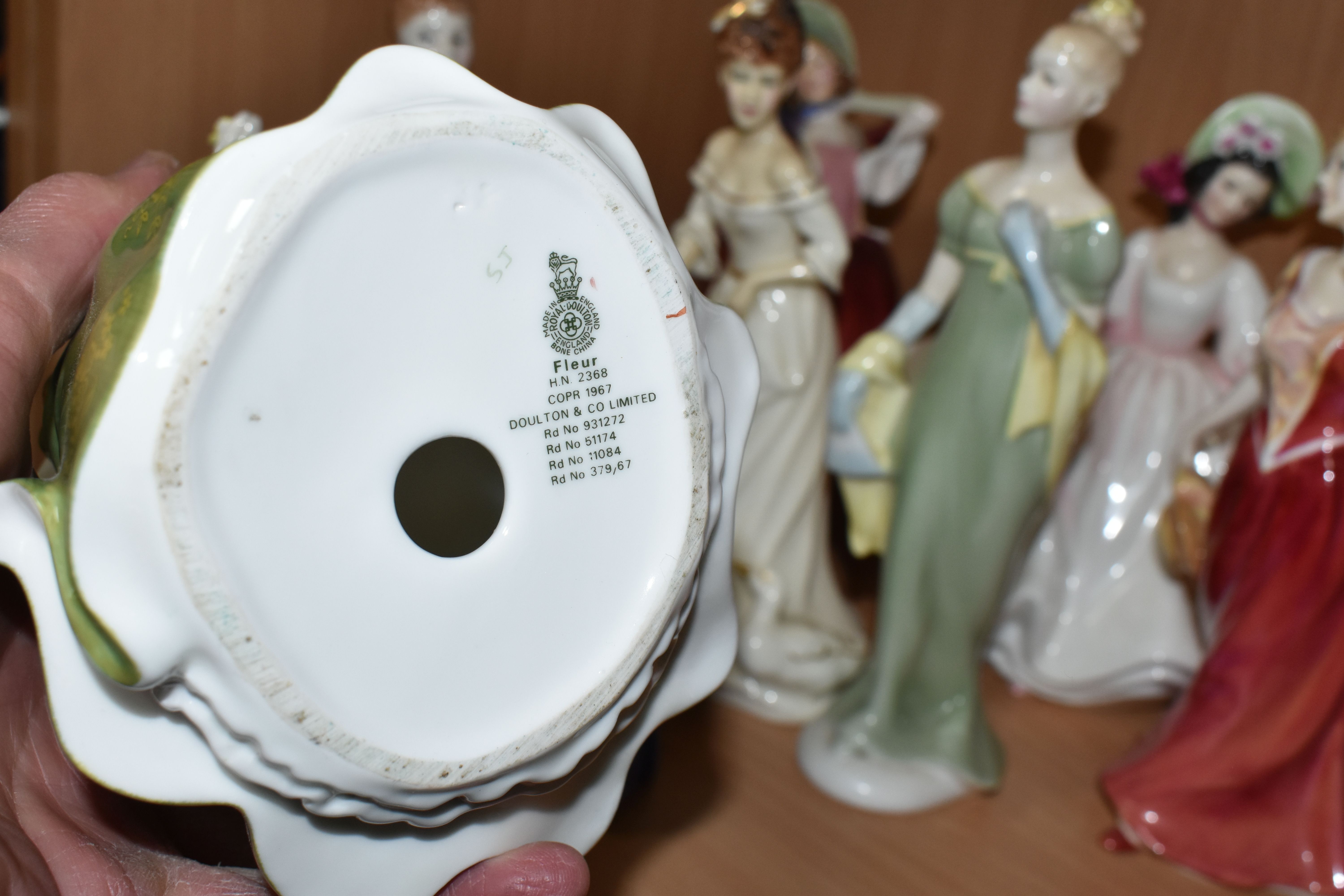 EIGHT ROYAL DOULTON FIGURINES, comprising Fleur HN2368 (hand broken and reglued, back of hand and - Image 3 of 6