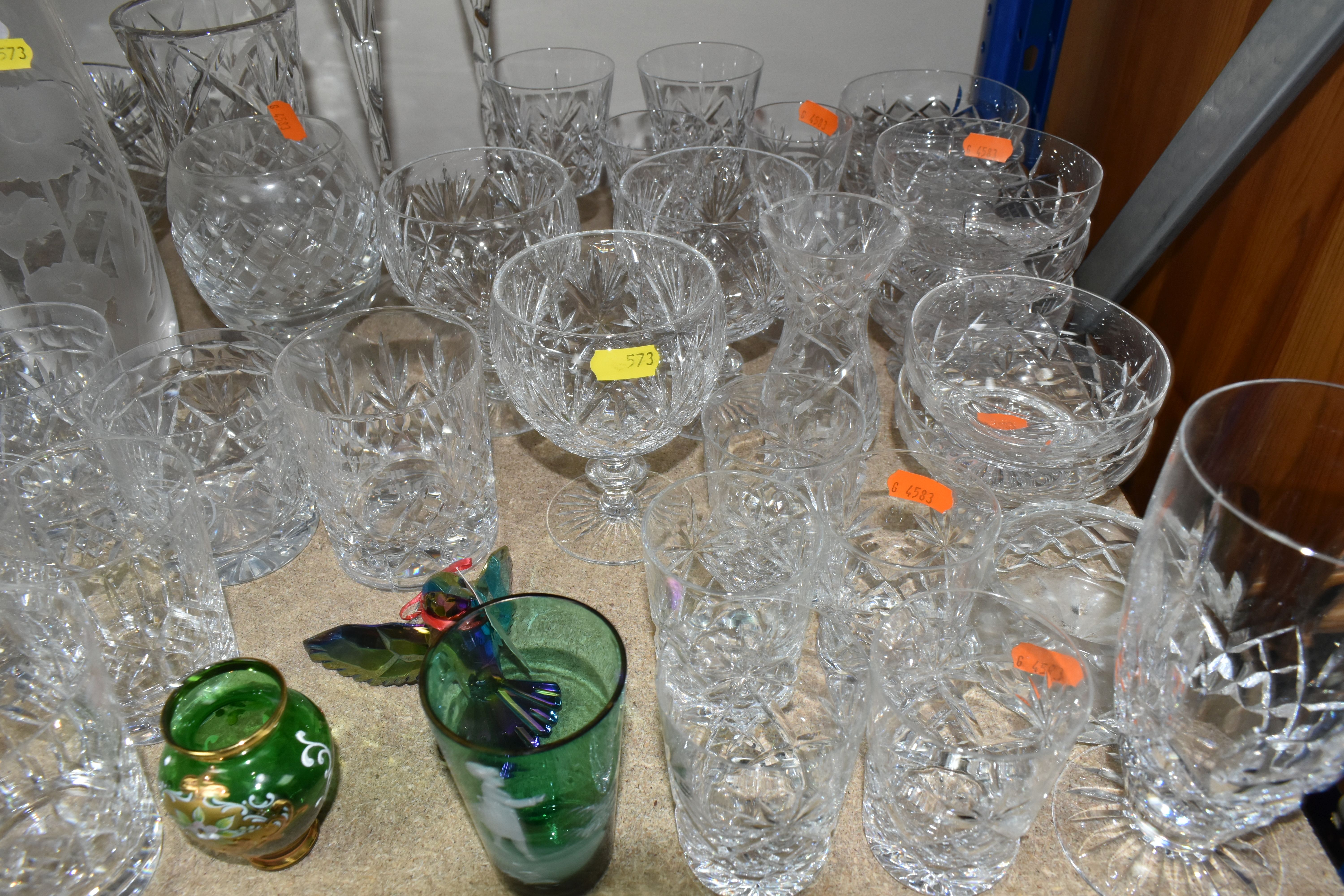 A GROUP OF CUT CRYSTAL AND GLASSWARE, comprising a boxed Waterford 'Marquis' design vase, a - Image 2 of 6