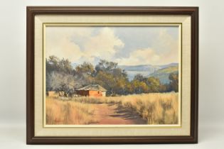 TED HOEFSLOOT (1930-2013) A SOUTH AFRICAN LANDSCAPE WITH DWELLING, signed bottom left, titled winter