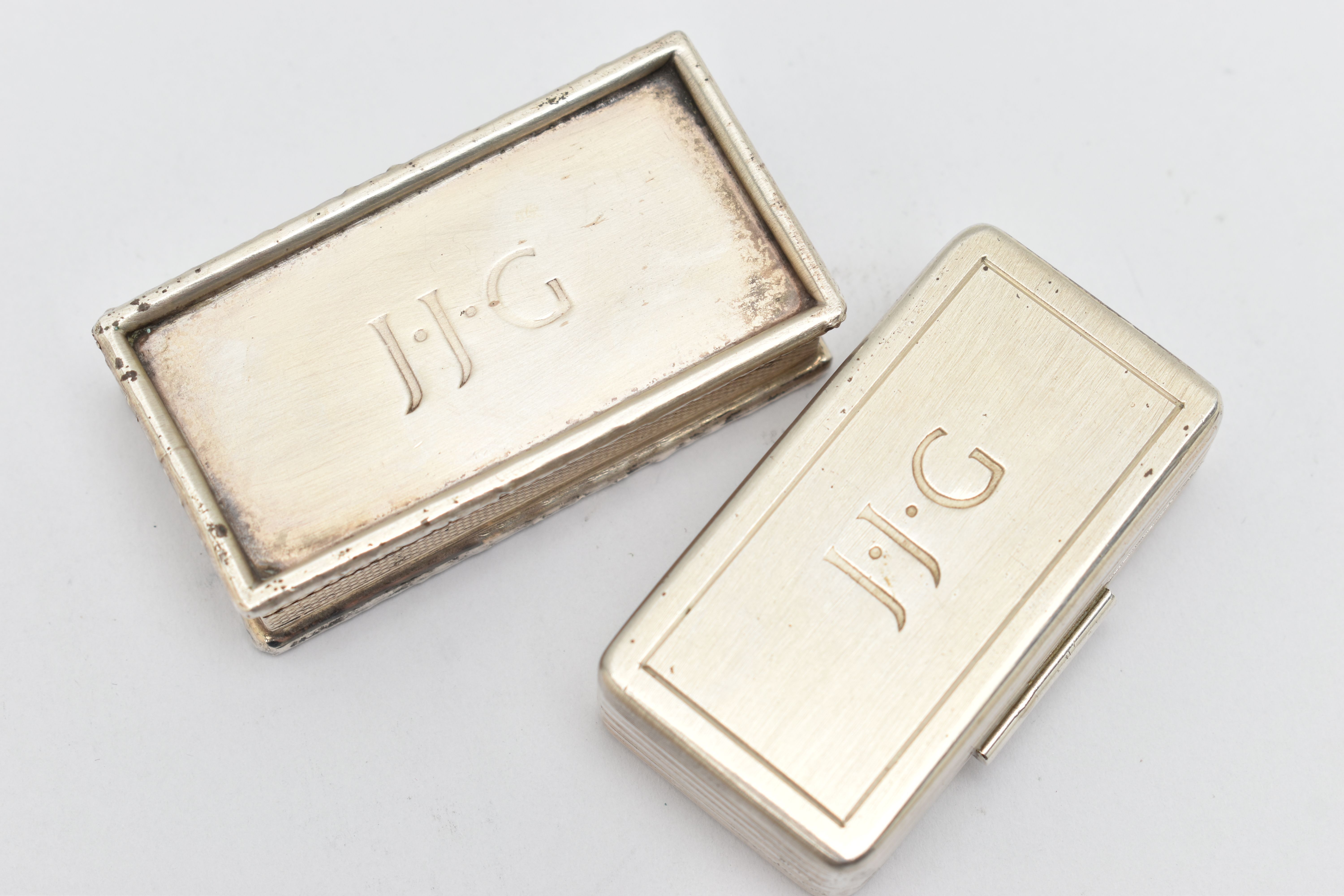 TWO SILVER ASPREY & CO. LTD SNUFF BOXES, both of rectangular outline, the first with engine turned - Image 2 of 4