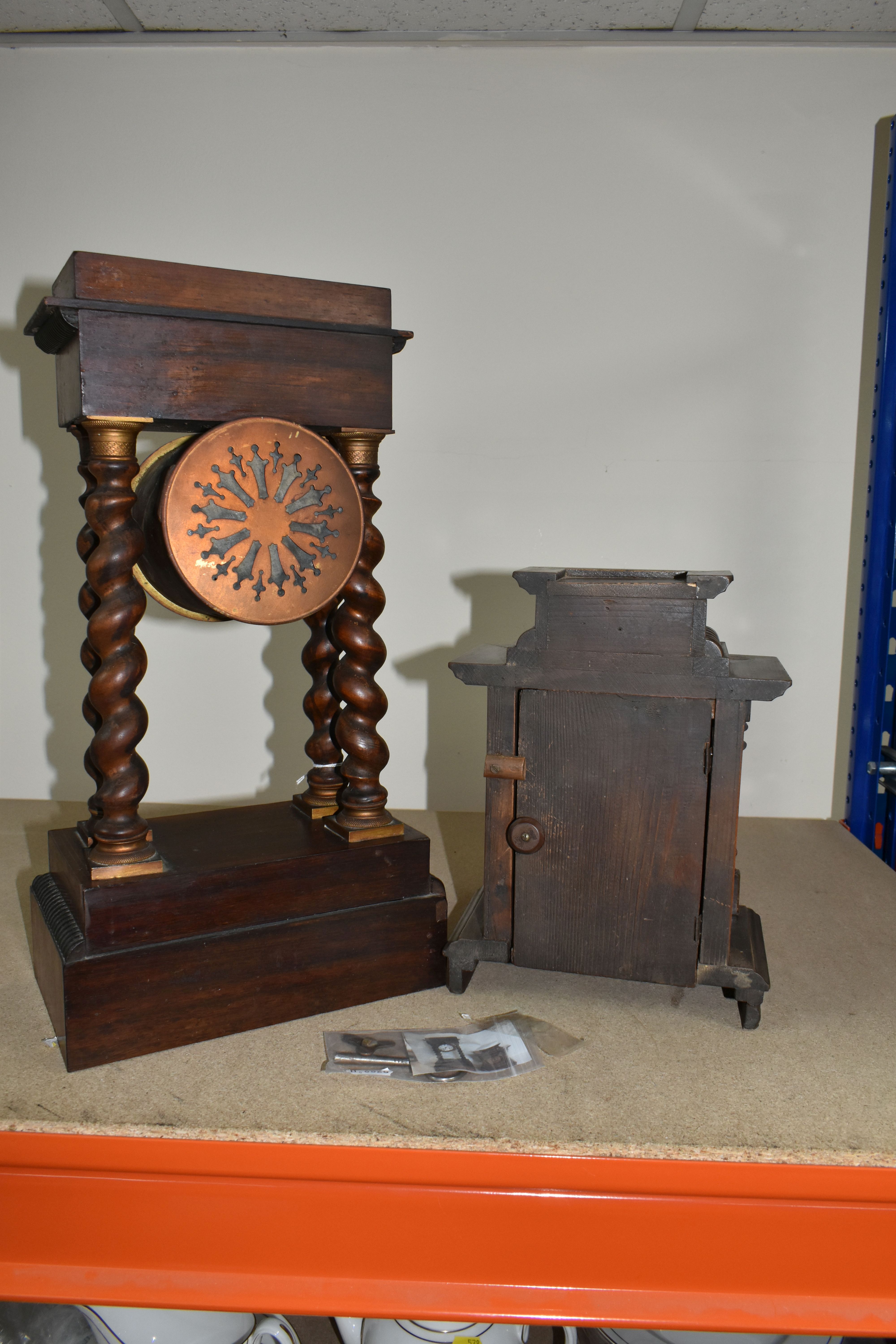 A TALL FRENCH PORTICO CLOCK TOGETHER WITH A GERMAN MUSICAL CLOCK, the French portico clock, has an - Bild 7 aus 9