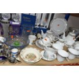 A GROUP OF ROYAL DOULTON 'REPTON' PATTERN DINNERWARE AND BOXED TUTBURY CRYSTAL, comprising six