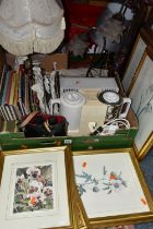 A BOX AND LOOSE SUNDRY ITEMS ETC, to include a vintage Goblin Teasmade, Frank-Nipole 8x30