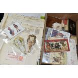 A BOX OF VICTORIAN AND LATER GREETINGS CARDS, ETC AND A FOLDER OF 20TH RECEIPTS FROM MOSTLY