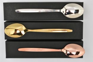 THREE BOXED TABLESPOONS, to include a silver spoon, engraved 'Lloyd', hallmarked 'Adam Veevers'
