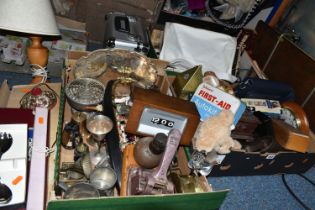 THREE BOXES AND LOOSE COLLECTION OF METALWORK AND SUNDRIES INCLUDING A 19TH CENTURY POCKET