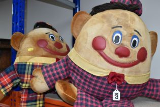 TWO LARGE MID-CENTURY 'HUMPTY-DUMPTY' SOFT TOYS, both wearing checked trousers, caps and red