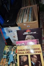 TWO BOXES AND TWO CASES OF LP RECORDS ETC, to include rock, blues, jazz and country, artists include