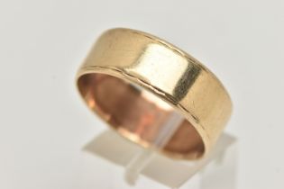 A 9CT GOLD WIDE POLISHED BAND, approximate band width 8.7mm, hallmarked 9ct London, ring size W