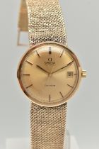 A 9CT GOLD 'OMEGA' WRISTWATCH, automatic movement, round gold tone dial, signed 'Omega automatic