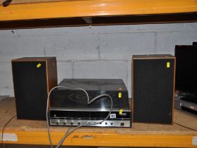 A VINTAGE FERGUSON MUSIC CENTRE with matching speakers ( PAT fail due to uninsulated plug, working
