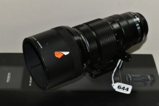 A BOXED OLYMPUS MICRO 4/3 40-150MM F2.8 PRO ZOOM LENS, together with lens caps and lens hood,