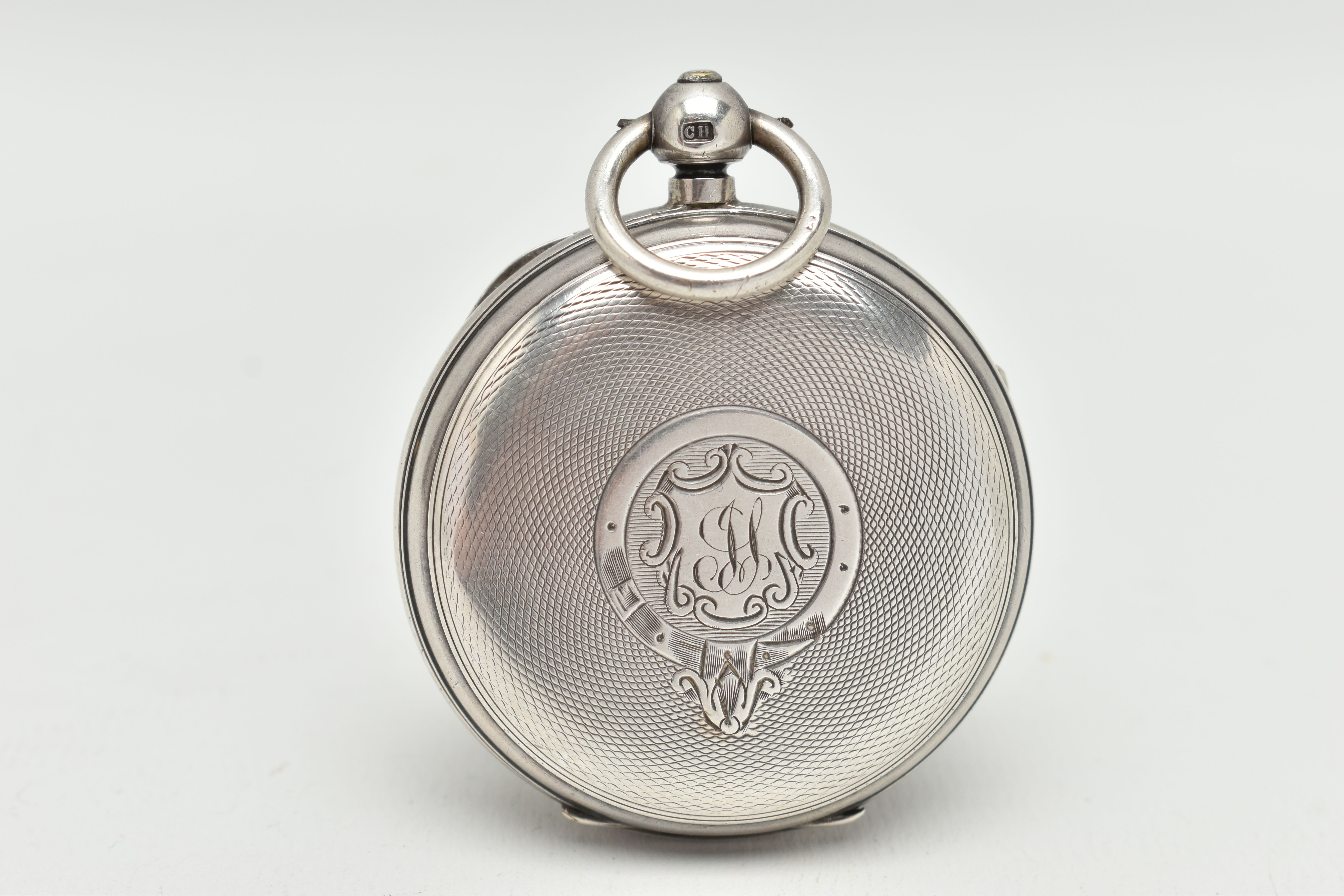 A LATE VICTORIAN SILVER OPEN FACE POCKET WATCH, key wound, round silver floral pattern dial with - Image 2 of 5