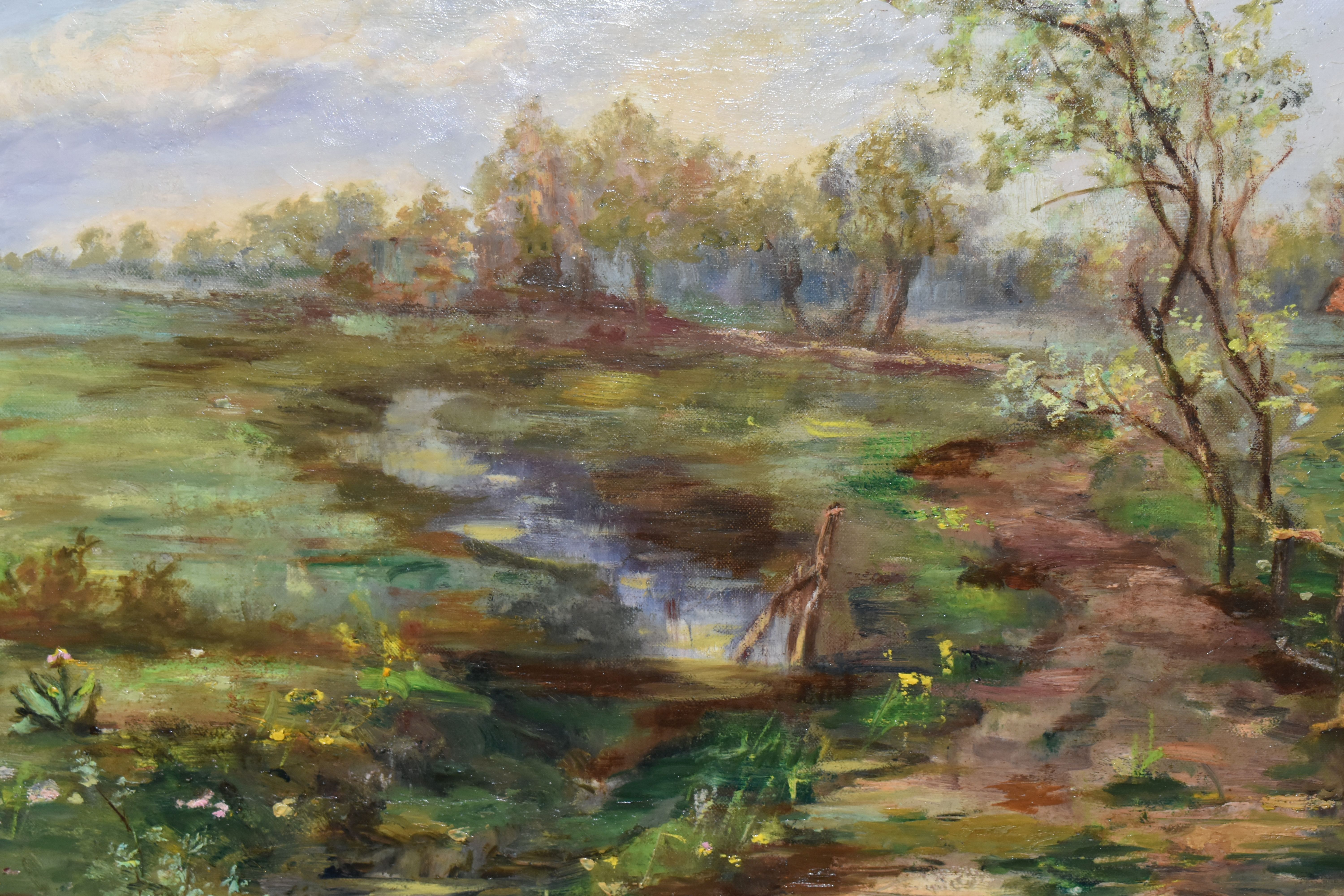 PETRUS MULDER (1902-1967) AN IMPRESSIONIST STYLE LANDSCAPE, depicting a small stream winding through - Image 2 of 4