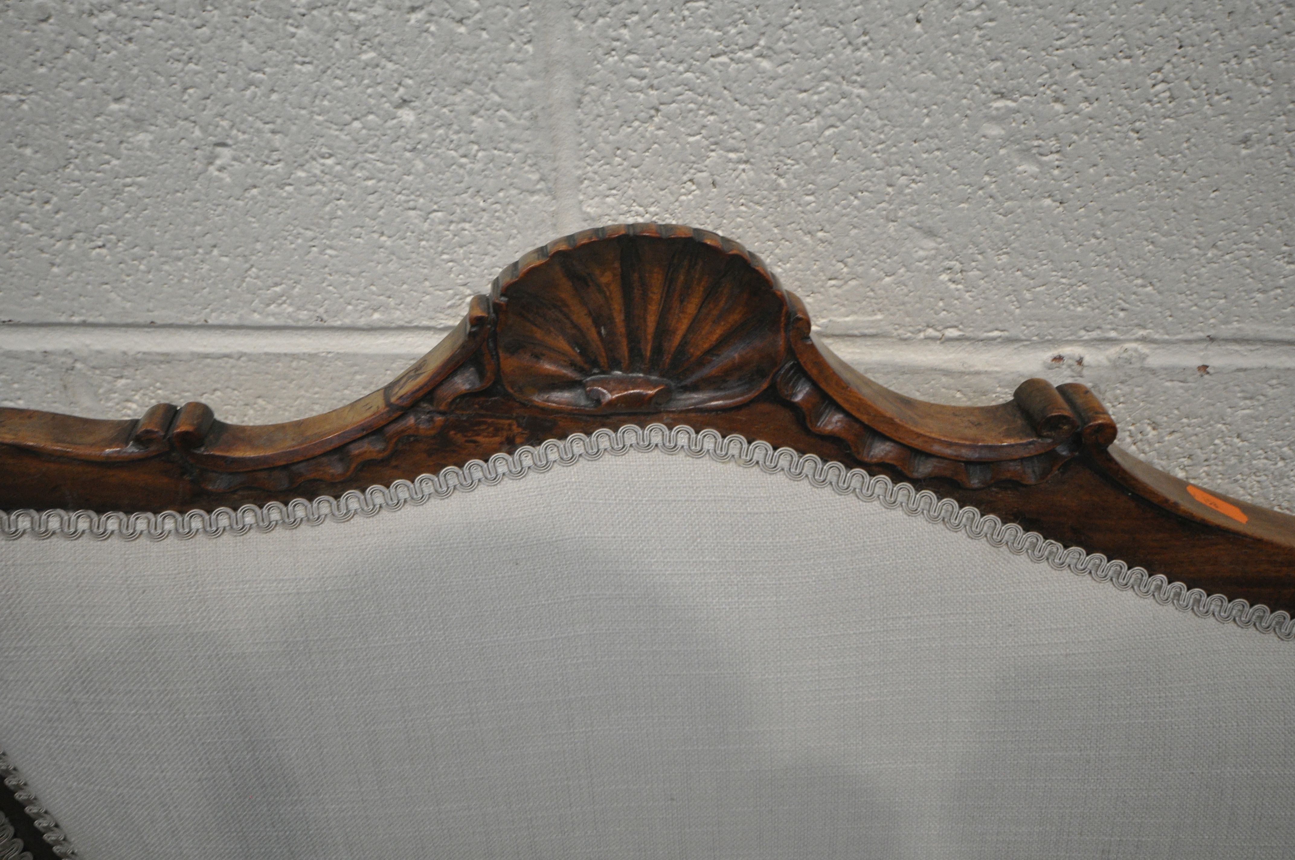 A VICTORIAN MAHOGANY SOFA, one side of backrest higher than the other, with a scrolled crest, closed - Image 2 of 5